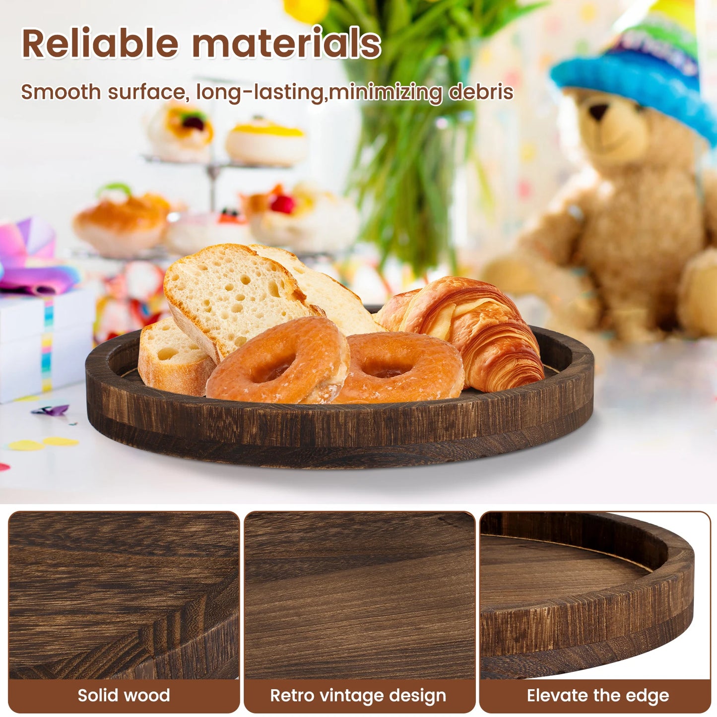 Bandeja Redonda de Madera para Servir y Decoración (30 cm)
