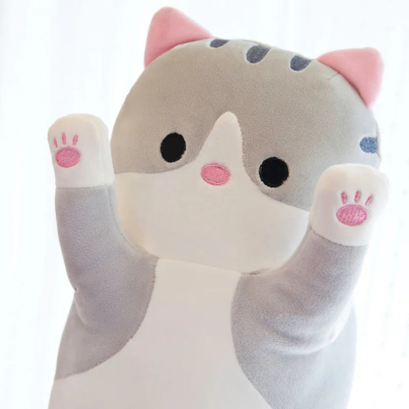 Peluche Gato Largo 130cm Suave y Decorativo, Almohada Peluche Antiestrés
