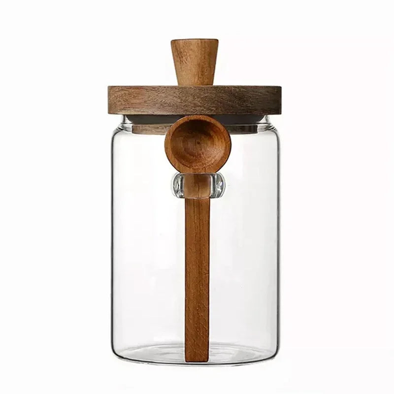 Tarro de Vidrio Hermético con Cuchara de Madera