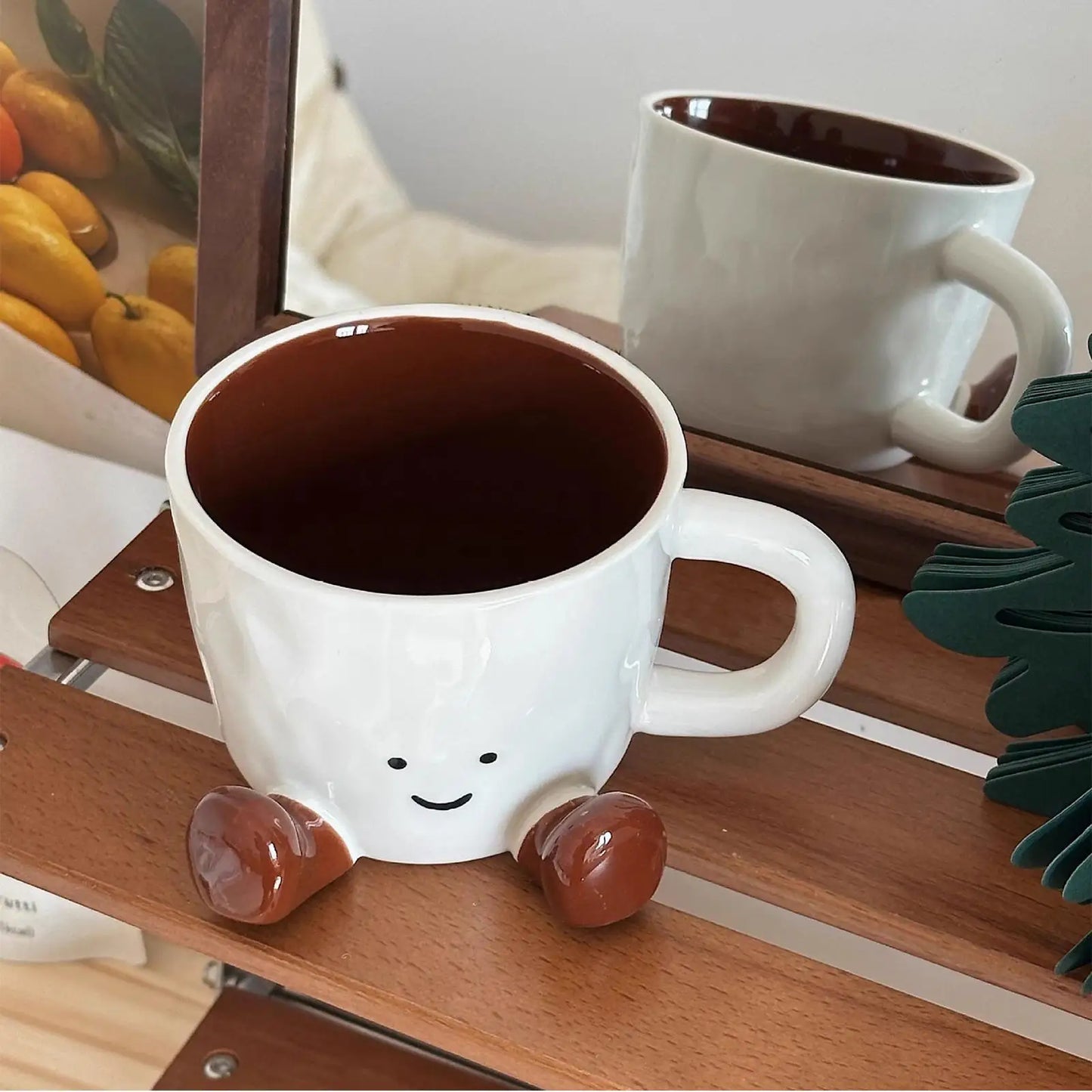 Taza de Cerámica con Pies y Carita Sonriente - Mug Adorable 400ml