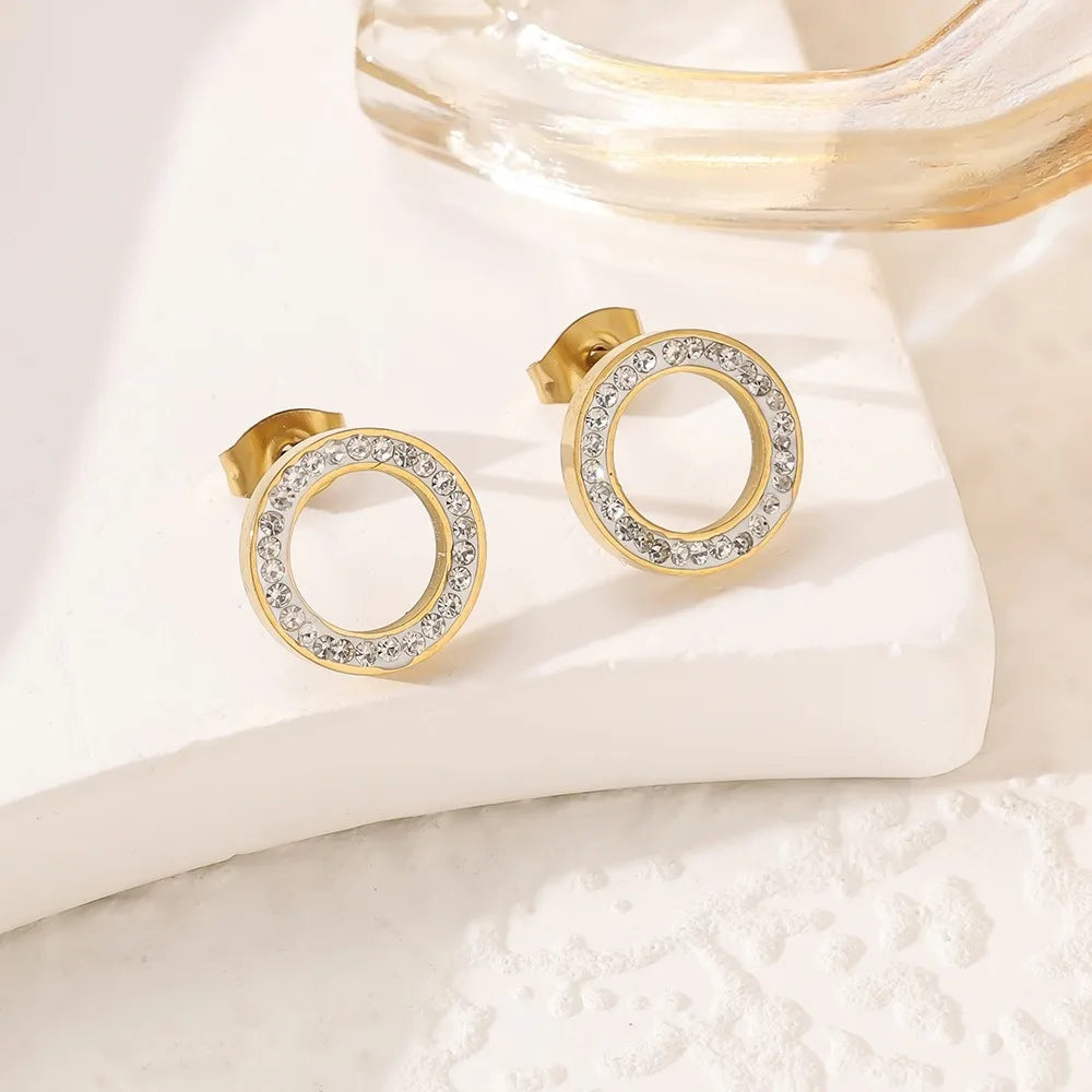 Set de Joyería Circular con Zirconia de Acero Inoxidable – 4 Piezas