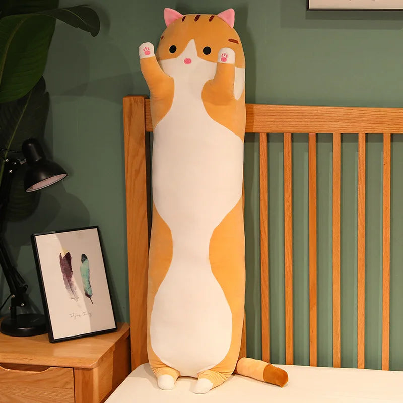 Peluche Gato Largo 130cm Suave y Decorativo, Almohada Peluche Antiestrés