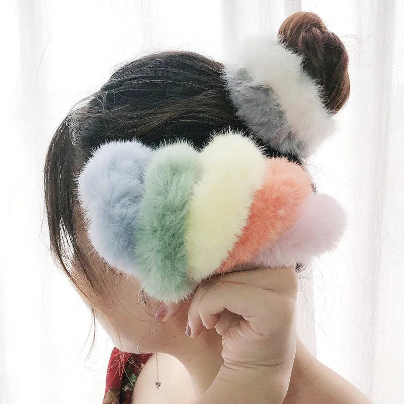 Scrunchie de Peluche, Felpa para Cabello | Liga de Pelo Suave Invierno