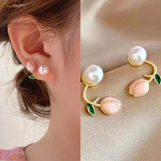 Pendientes Flor Tulipán con Perla – Estilo Romántico