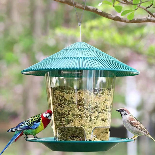 Alimentador de Aves Colgante con Techo Protector - Exterior Transparente