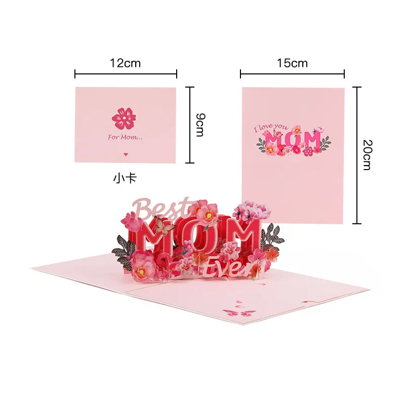 Tarjeta 3D del Día de la Madre - Flores Rojas de Papel Tallado