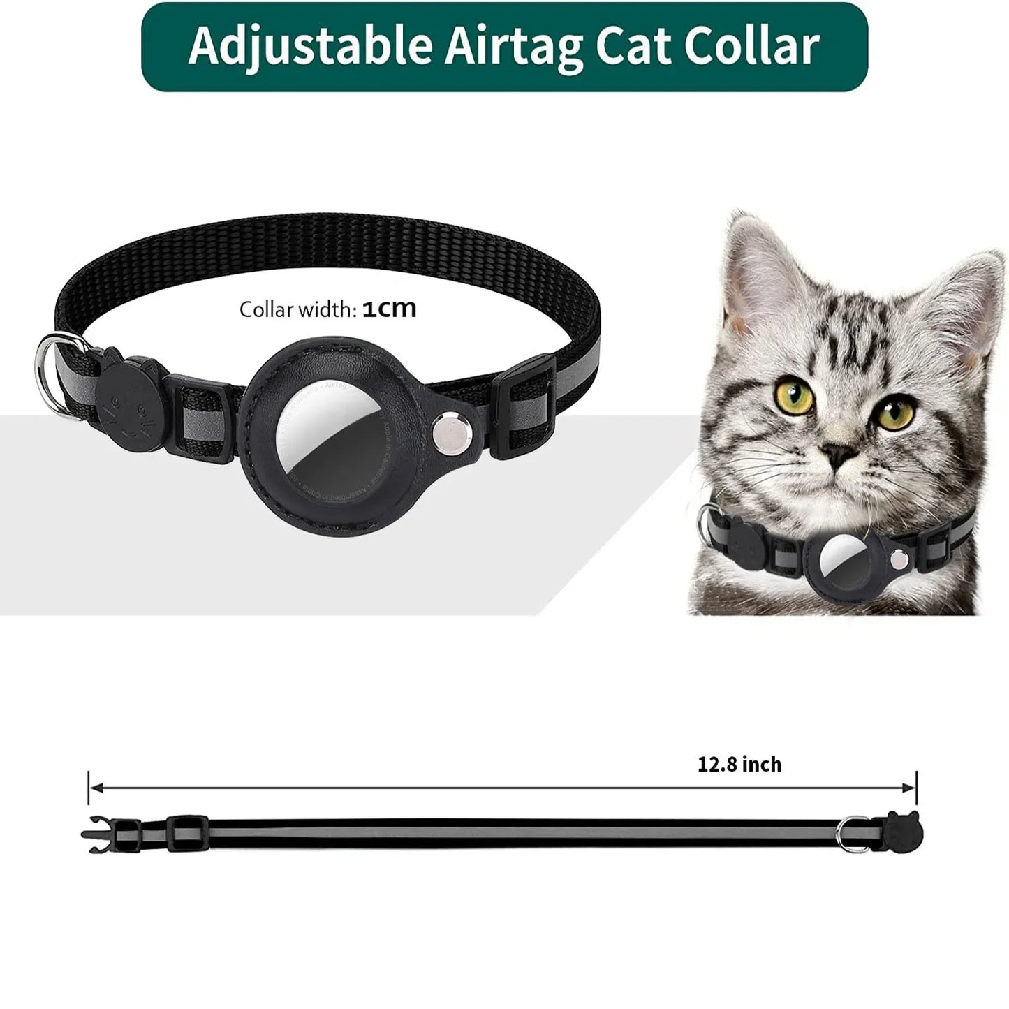 Collar para Gato con Soporte para AirTag – Ajustable, Reflectante y con Campana