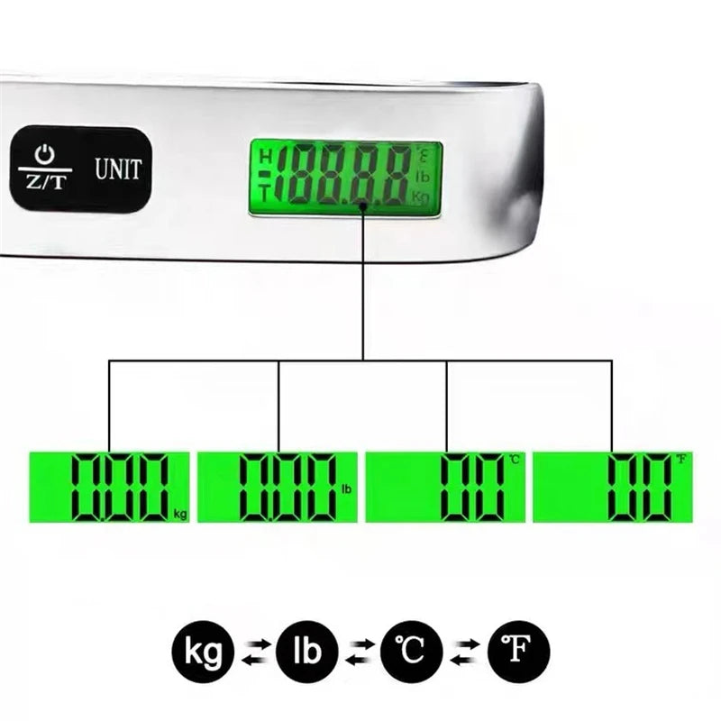 Báscula Digital Portátil para Equipaje con Pantalla LCD