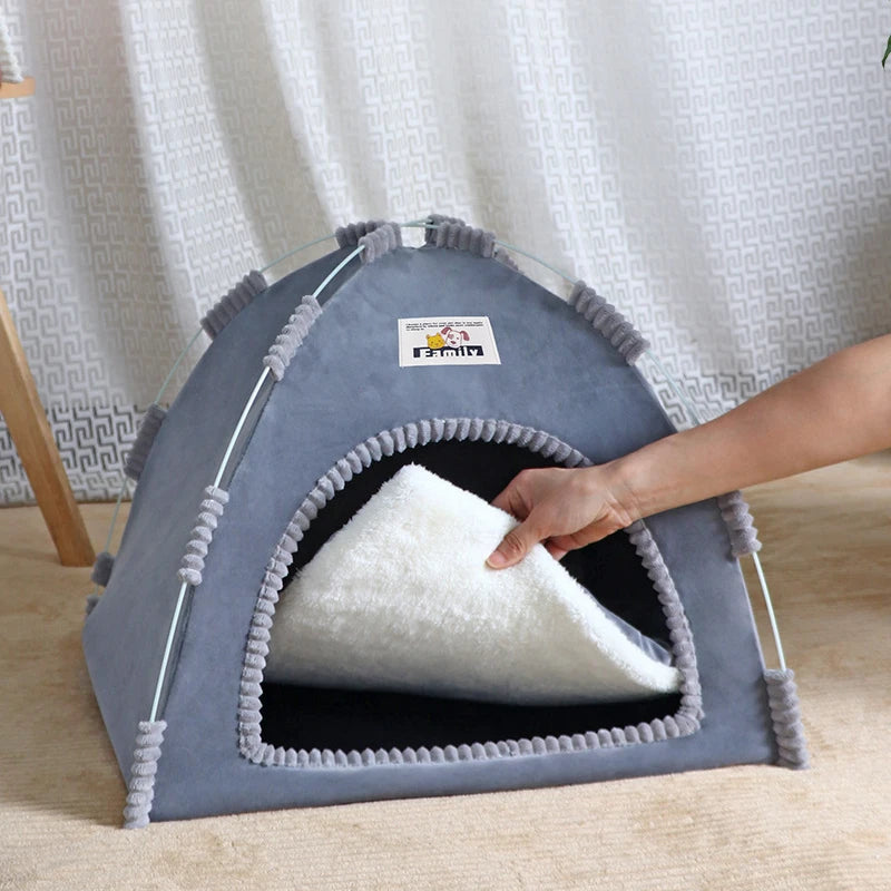 Casa Cueva para Gatos y Perros Pequeños – Cama para Mascotas Plegable y Portátil