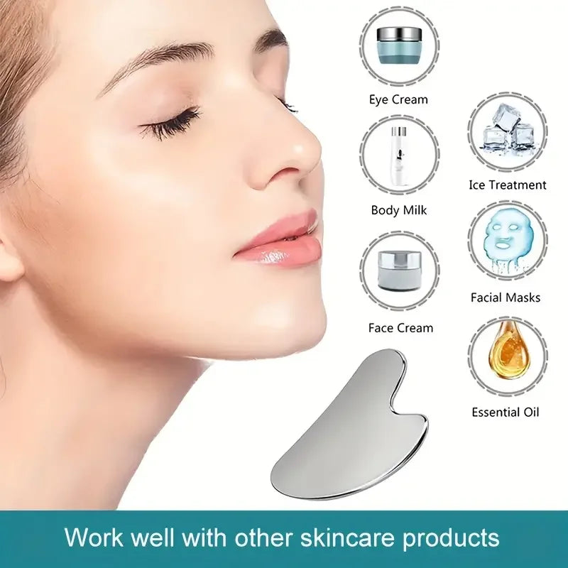 Gua Sha de Acero Inoxidable para Masaje Facial | Herramienta de Lifting y Cuidado de la Piel