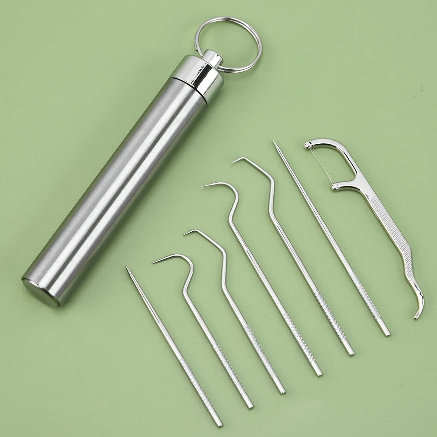 Set de Palillos de Acero Inoxidable 9 Piezas - Kit de Limpieza Dental