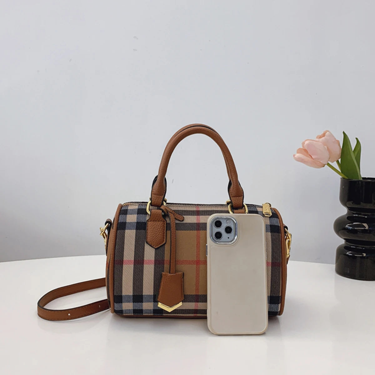Bolsa Crossbody Cuadros Clásicos – Mini Bolsa Elegante de PU