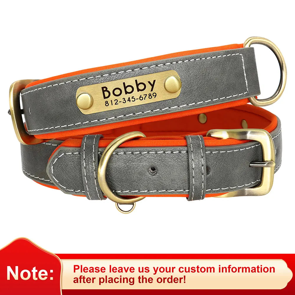 Collar Personalizado para Perro de Cuero PU con Placa Grabada