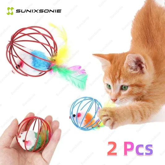 Juguete Interactivo para Gatos Pelota con Ratón y Plumas