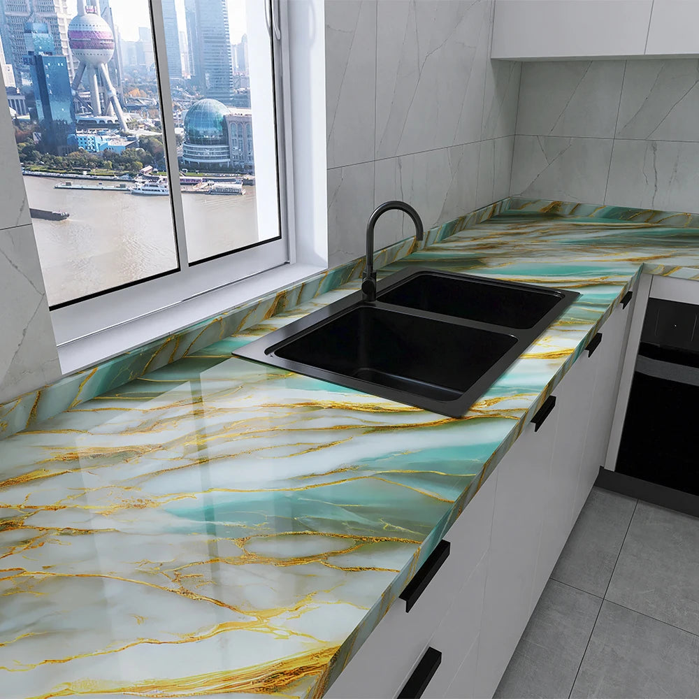 Vinil Adhesivo para Cocina Tipo Mármol Impermeable | Protector para Encimeras y Muebles
