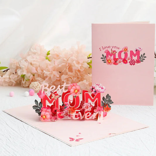 Tarjeta 3D del Día de la Madre - Flores Rojas de Papel Tallado