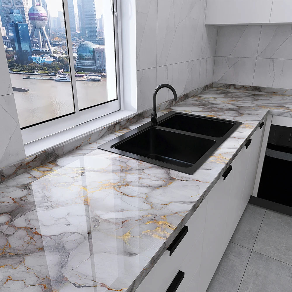 Vinil Adhesivo para Cocina Tipo Mármol Impermeable | Protector para Encimeras y Muebles