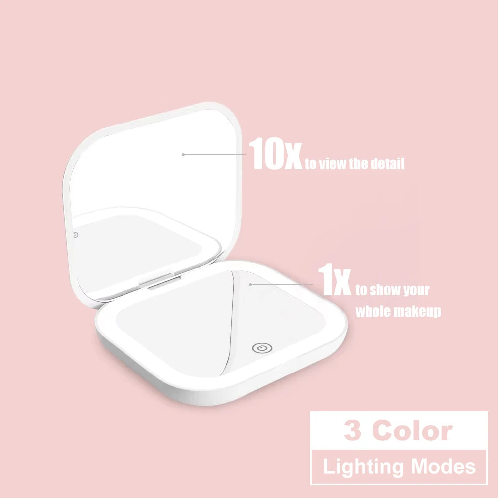 Espejo de Bolsillo con Aumento y Luz LED para Maquillaje