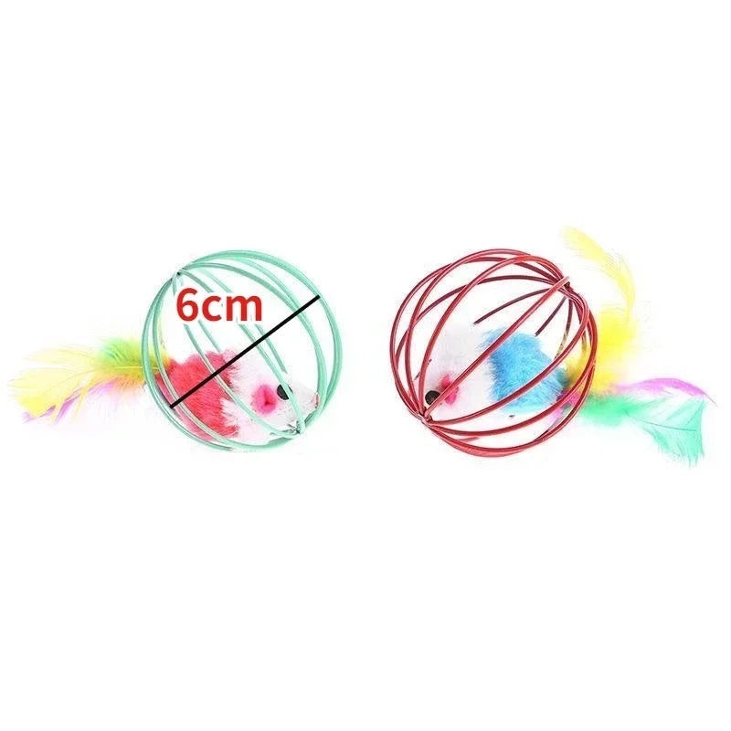 Juguete Interactivo para Gatos Pelota con Ratón y Plumas