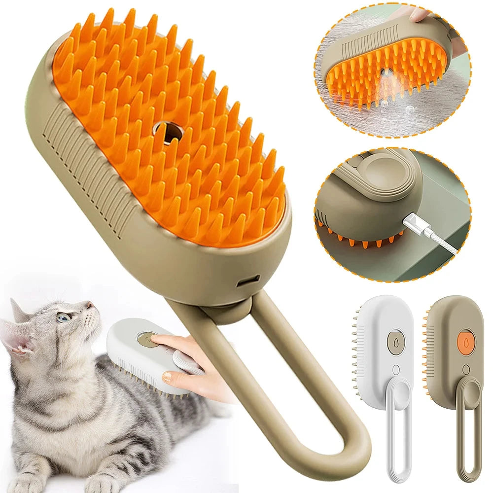 Cepillo de Vapor 3 en 1 para Mascotas – Cepillo Quitapelo con Pulverizador