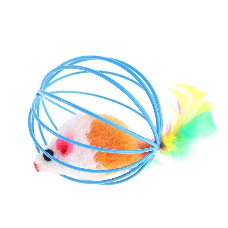 Juguete Interactivo para Gatos Pelota con Ratón y Plumas