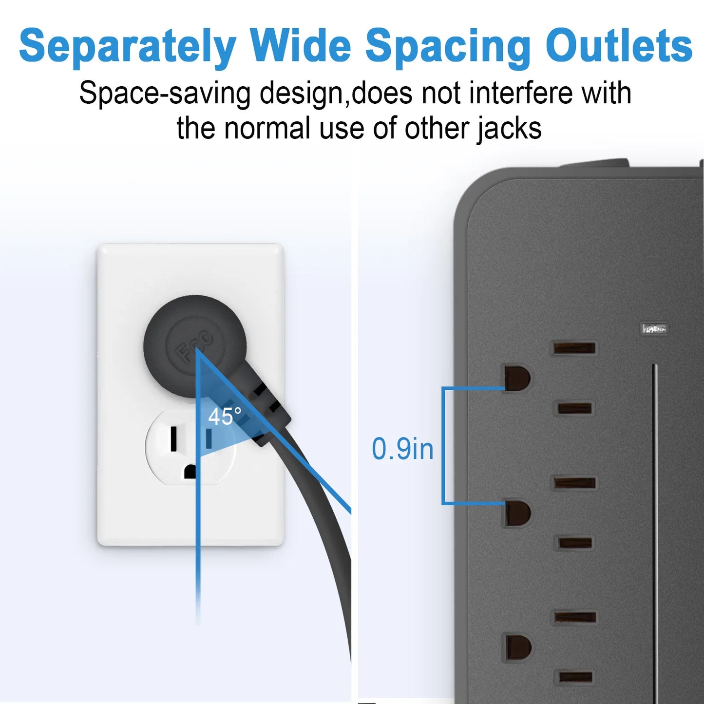 Multicontacto con 8 Contactos y 4 Puertos USB (3 USB + USB-C) con Interruptor