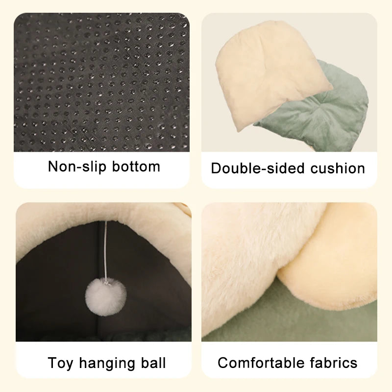 Cama Tipo Nido para Gatos con Cojín Reversible y Juguete Colgante