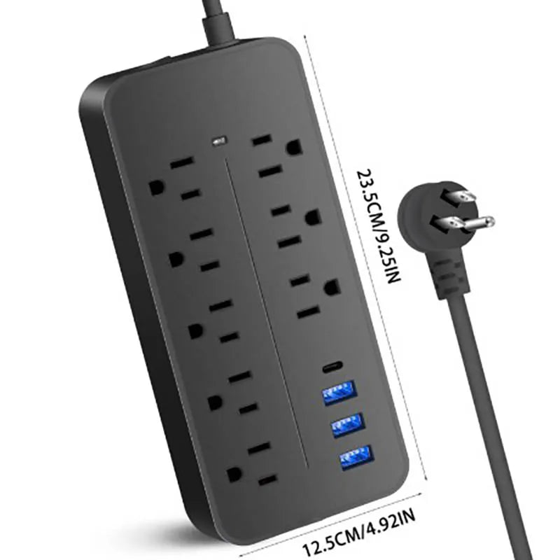 Multicontacto con 8 Contactos y 4 Puertos USB (3 USB + USB-C) con Interruptor
