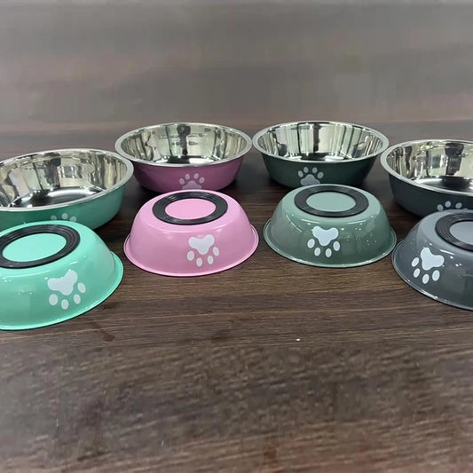 Plato para Perros y Gatos de Acero Inoxidable Antideslizante - Diseño de Huella