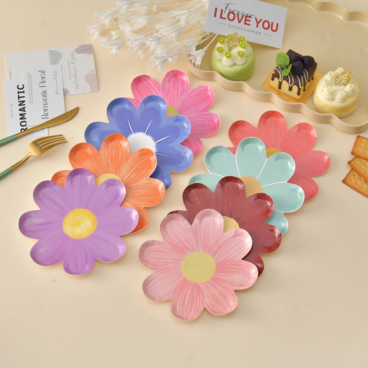 Platos Desechables en Forma de Margarita – Vajilla Floral para Fiesta (10 piezas)