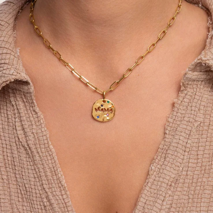 Regalo para Mamá: Collar de Moda con Colgante Circular y Brillo