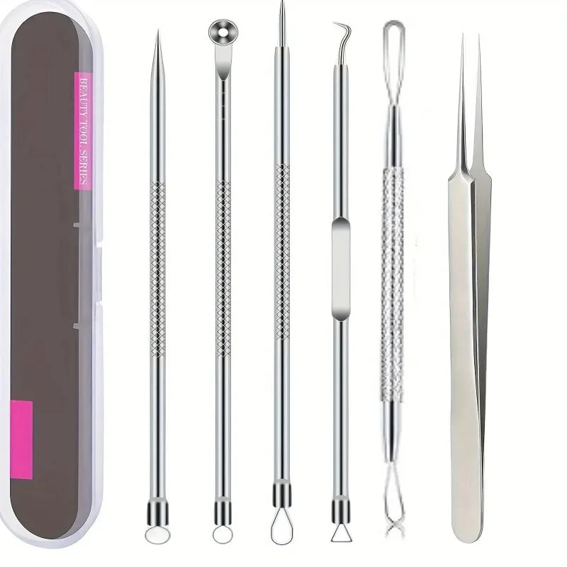 Kit Removedor de Puntos Negros y Acné Profesional | Set de Herramientas de Acero Inoxidable, Limpieza Facial Profunda
