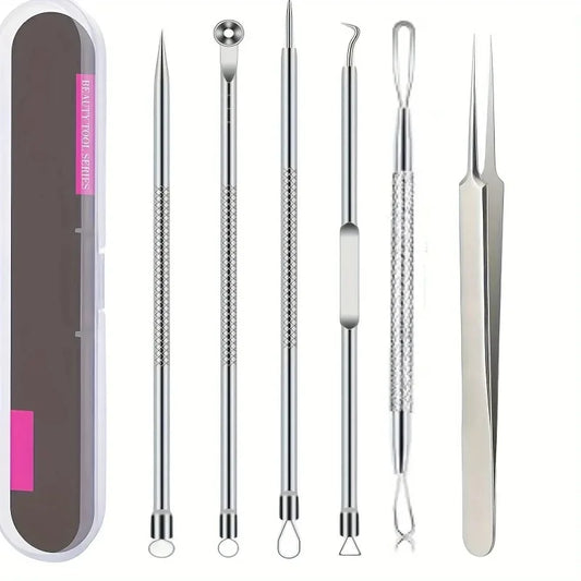 Kit Removedor de Puntos Negros y Acné Profesional | Set de Herramientas de Acero Inoxidable, Limpieza Facial Profunda