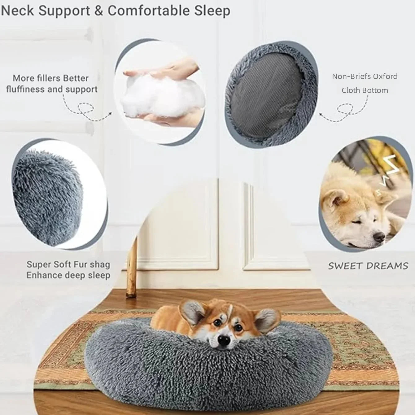 Cama Redonda Suave para Perros y Gatos – Cama Acolchada para Mascotas