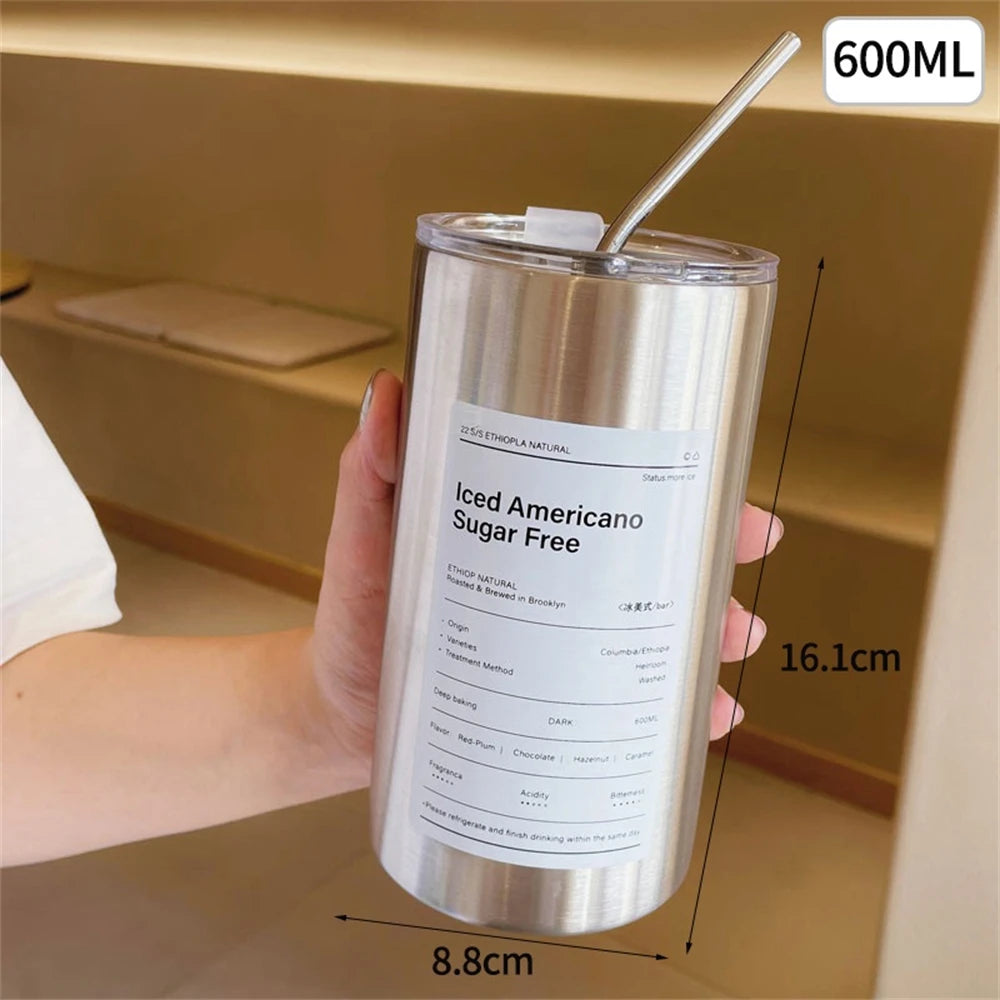 Vaso Térmico Recto de acero inoxidable 600ml – Conserva Frío y Calor Hasta 12 Horas