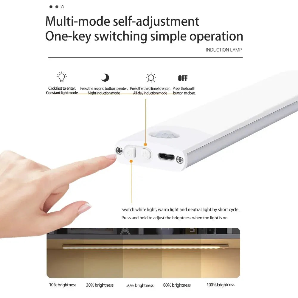 Lámpara LED para Gabinete con Sensor de Movimiento - Recargable USB-C