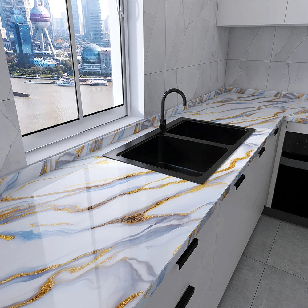 Vinil Adhesivo para Cocina Tipo Mármol Impermeable | Protector para Encimeras y Muebles