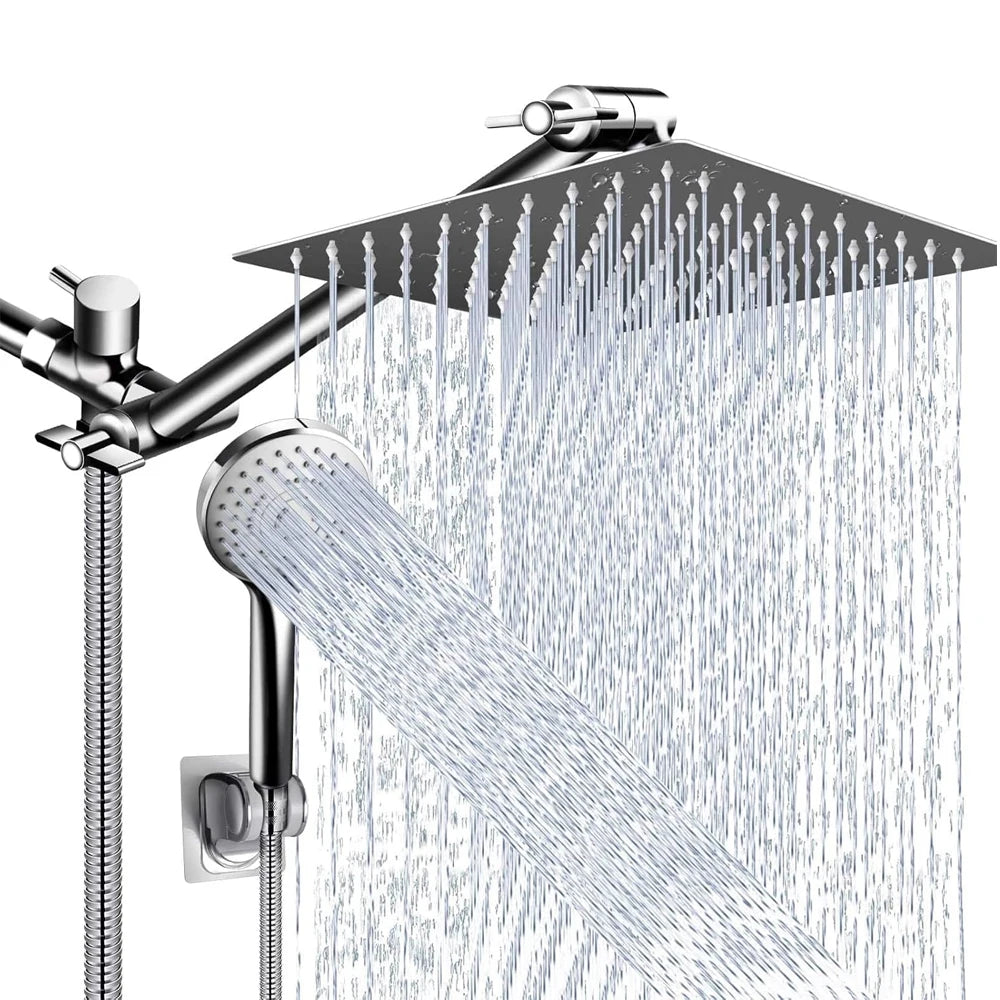 Cabezal de Ducha Tipo Lluvia 8-12 Pulgadas con Ducha de Mano | Shower Head Combo, Extensión Ajustable