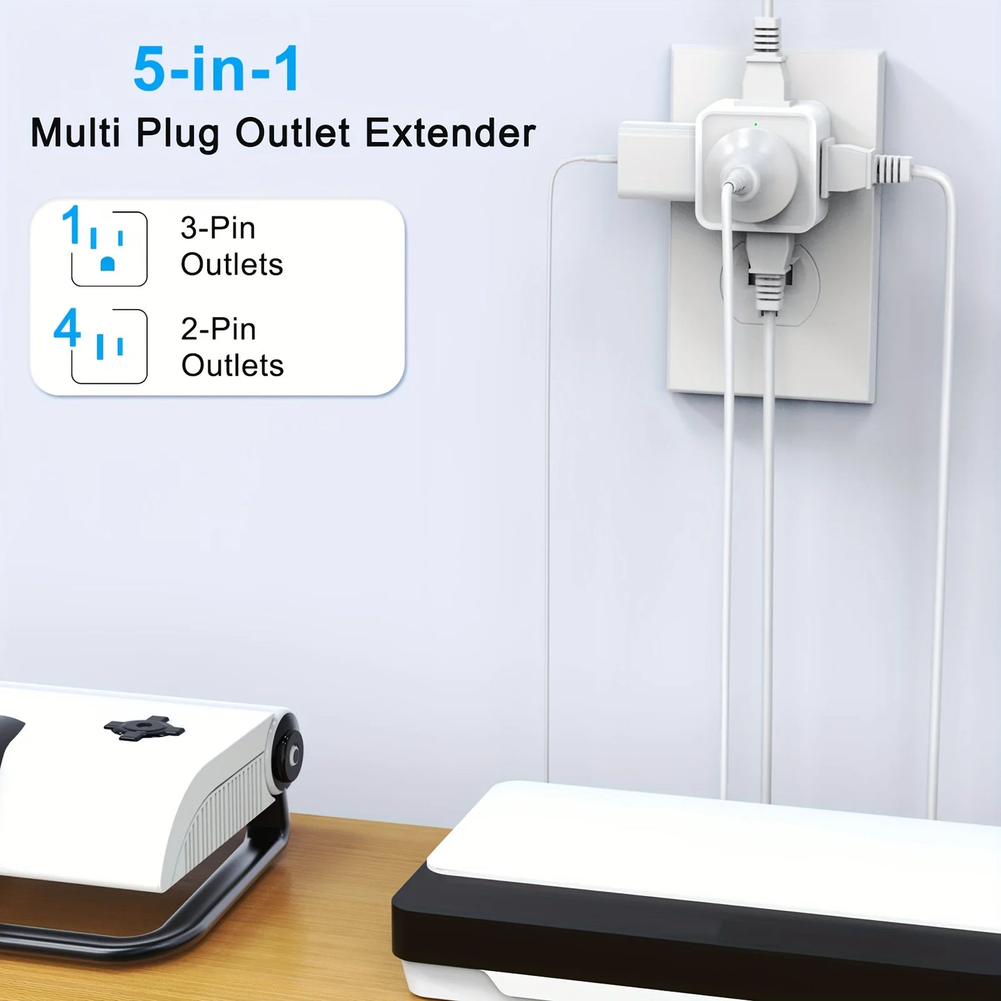 Adaptador de Enchufe Múltiple 5 Vías - Expansor de Pared para Viajes y Hogar