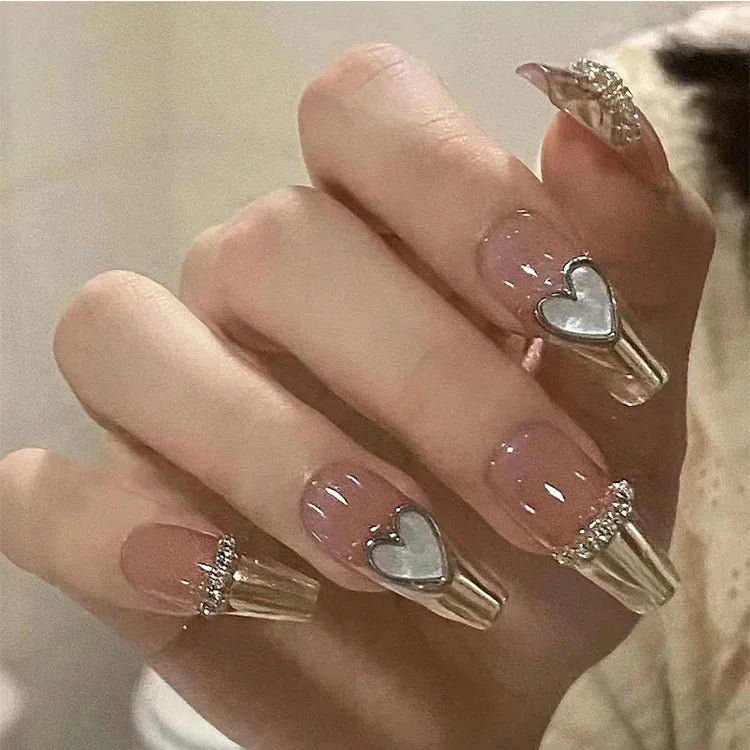 Uñas Postizas Press On Glitter 24 Piezas | Uñas Acrílicas Cortas Forma Coffin Largas