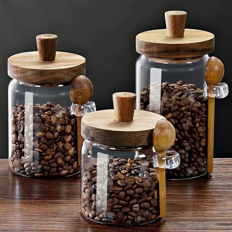 Tarro de Vidrio Hermético con Cuchara de Madera