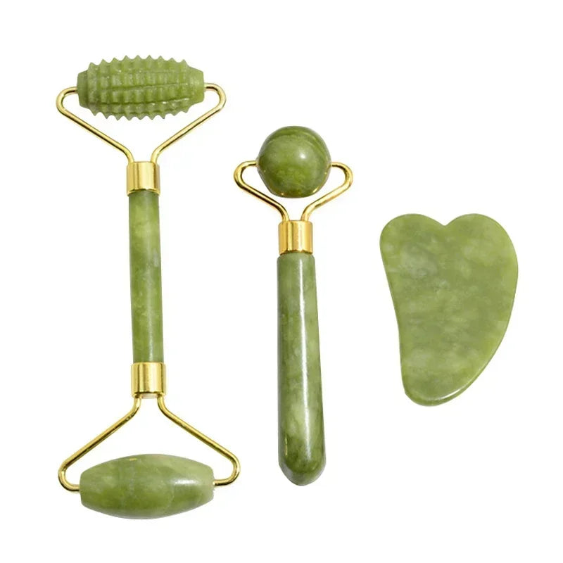 Rodillo Facial de Jade Natural con Gua Sha | Masajeador Facial para Skincare