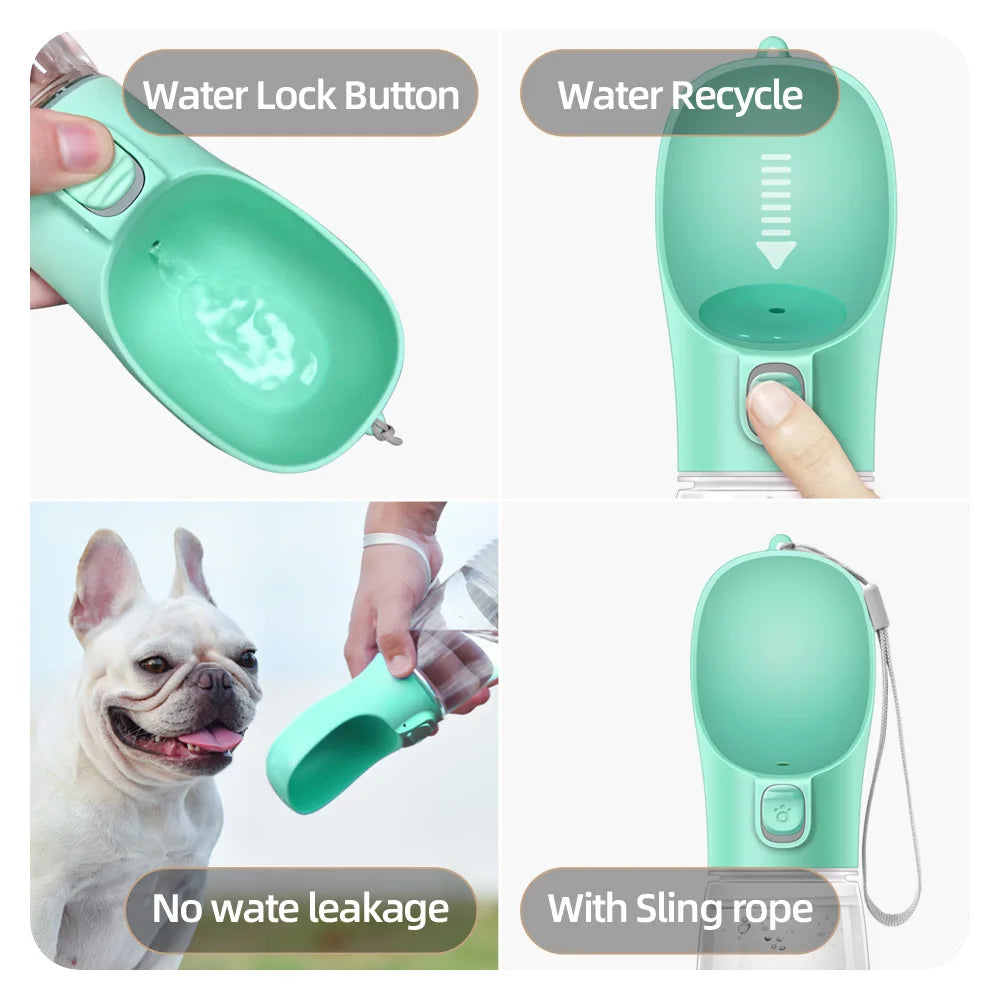 Botella de Agua Portátil para Mascotas con Bebedero