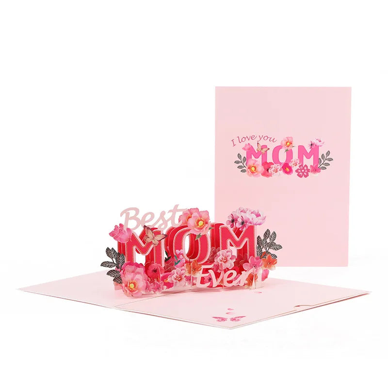 Tarjeta 3D del Día de la Madre - Flores Rojas de Papel Tallado
