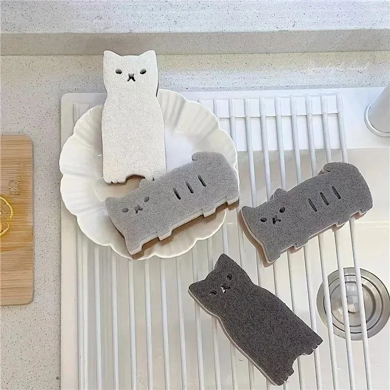 Esponjas de Cocina con Forma de Gato | Set de 4 Esponjas para Lavar Platos