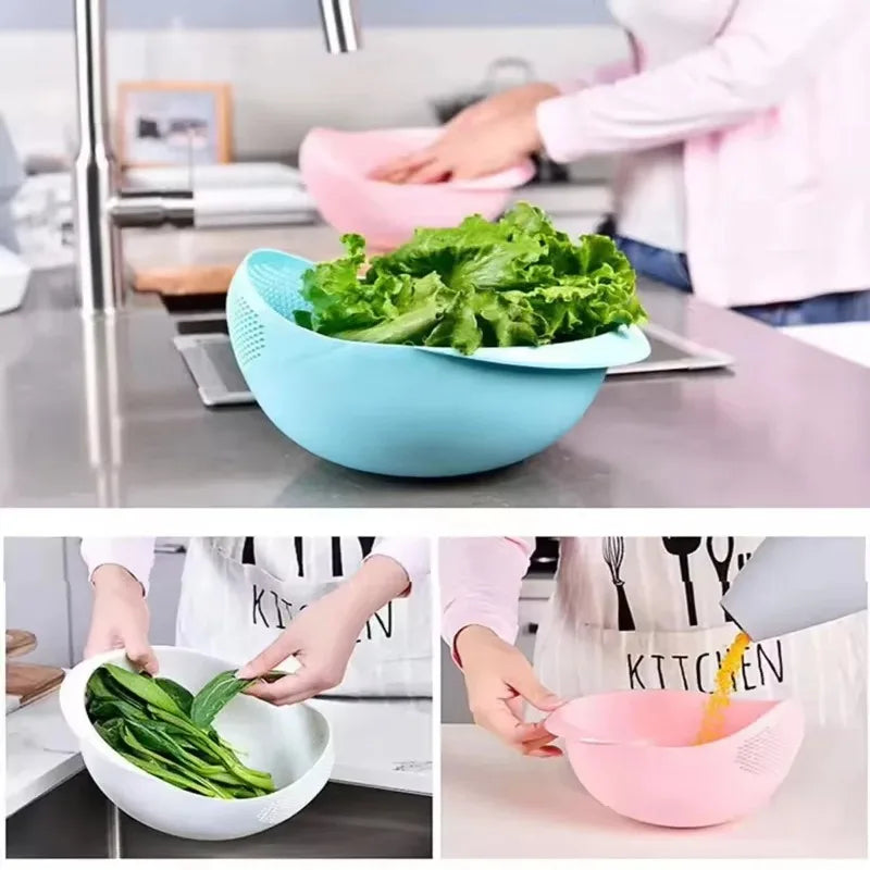 Colador de Silicona con Mango - Cesta de Drenaje para Lavado de Arroz