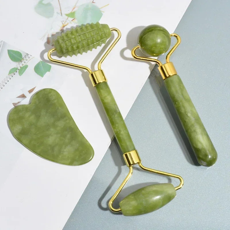 Rodillo Facial de Jade Natural con Gua Sha | Masajeador Facial para Skincare