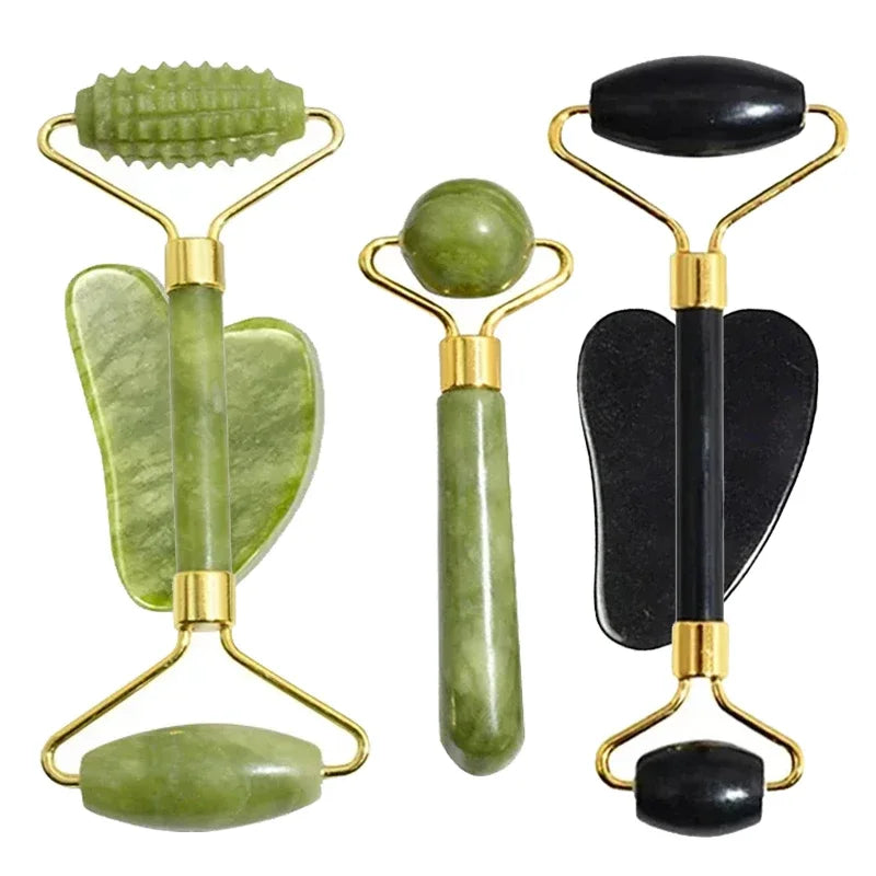 Rodillo Facial de Jade Natural con Gua Sha | Masajeador Facial para Skincare