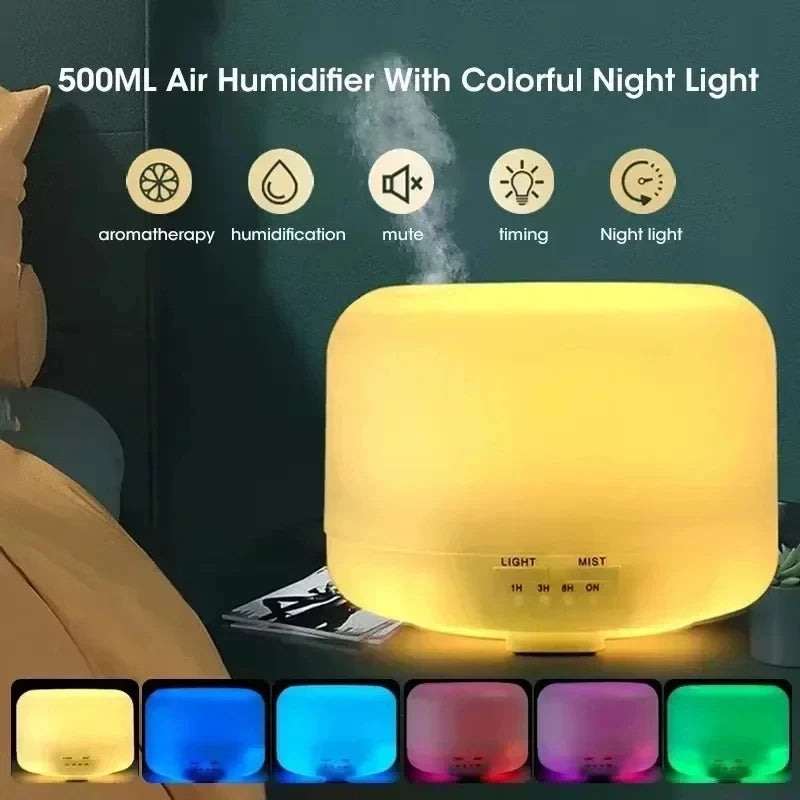 Humidificador y Difusor de Aroma 500ml con Luz LED – Difusor Ultrasónico USB