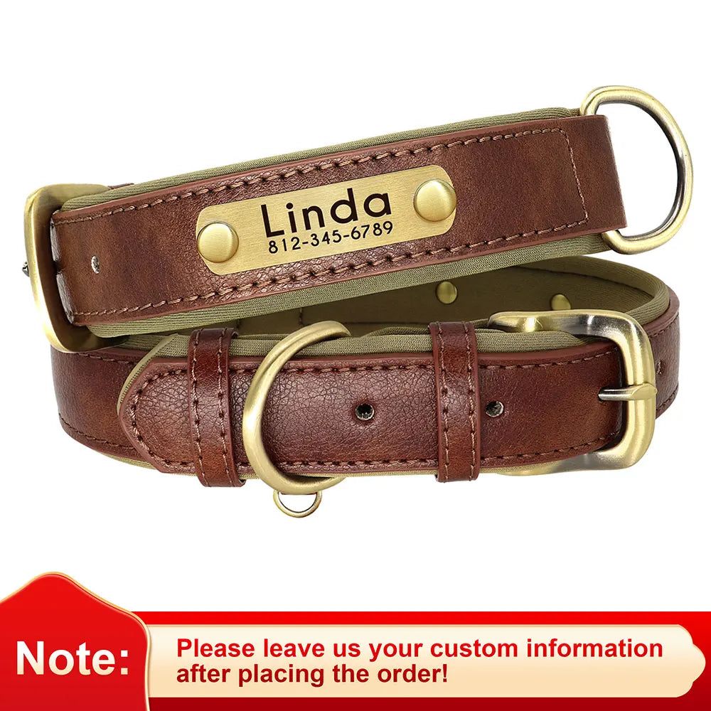 Collar Personalizado para Perro de Cuero PU con Placa Grabada